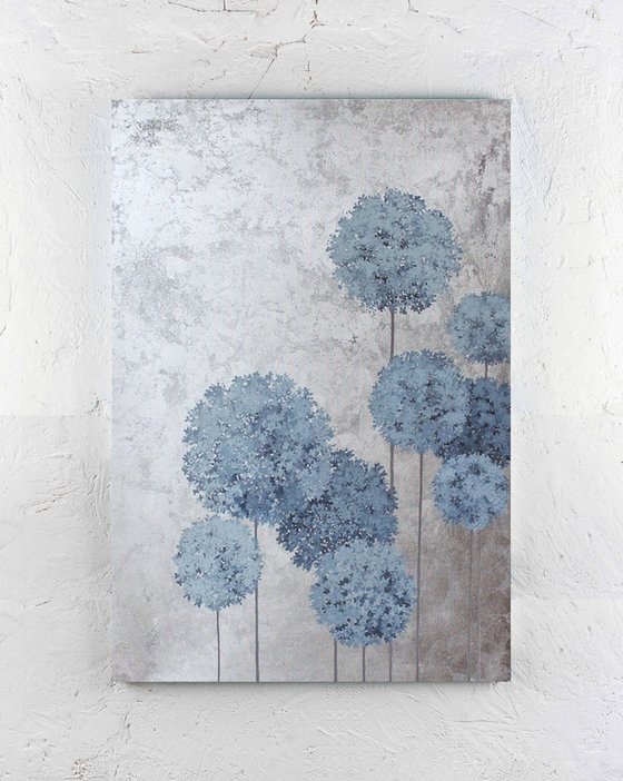 "Flower Balls" Blue silver flowers abstract