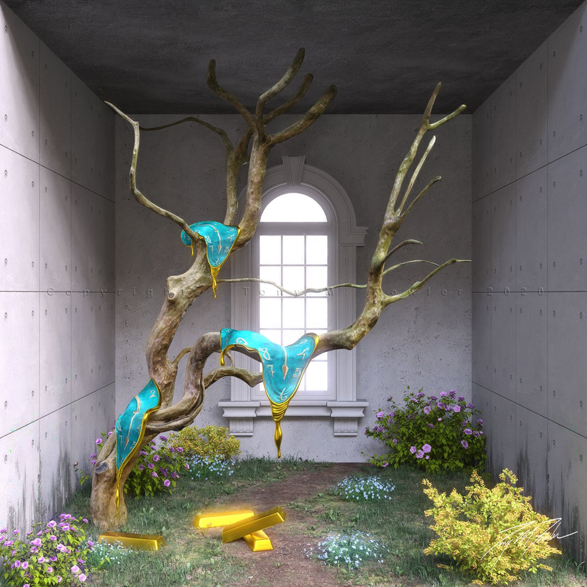 Surrealistic Landscape Giclee Print By Tony Fowler, 29 X 29", Golden Age, Original Artwork