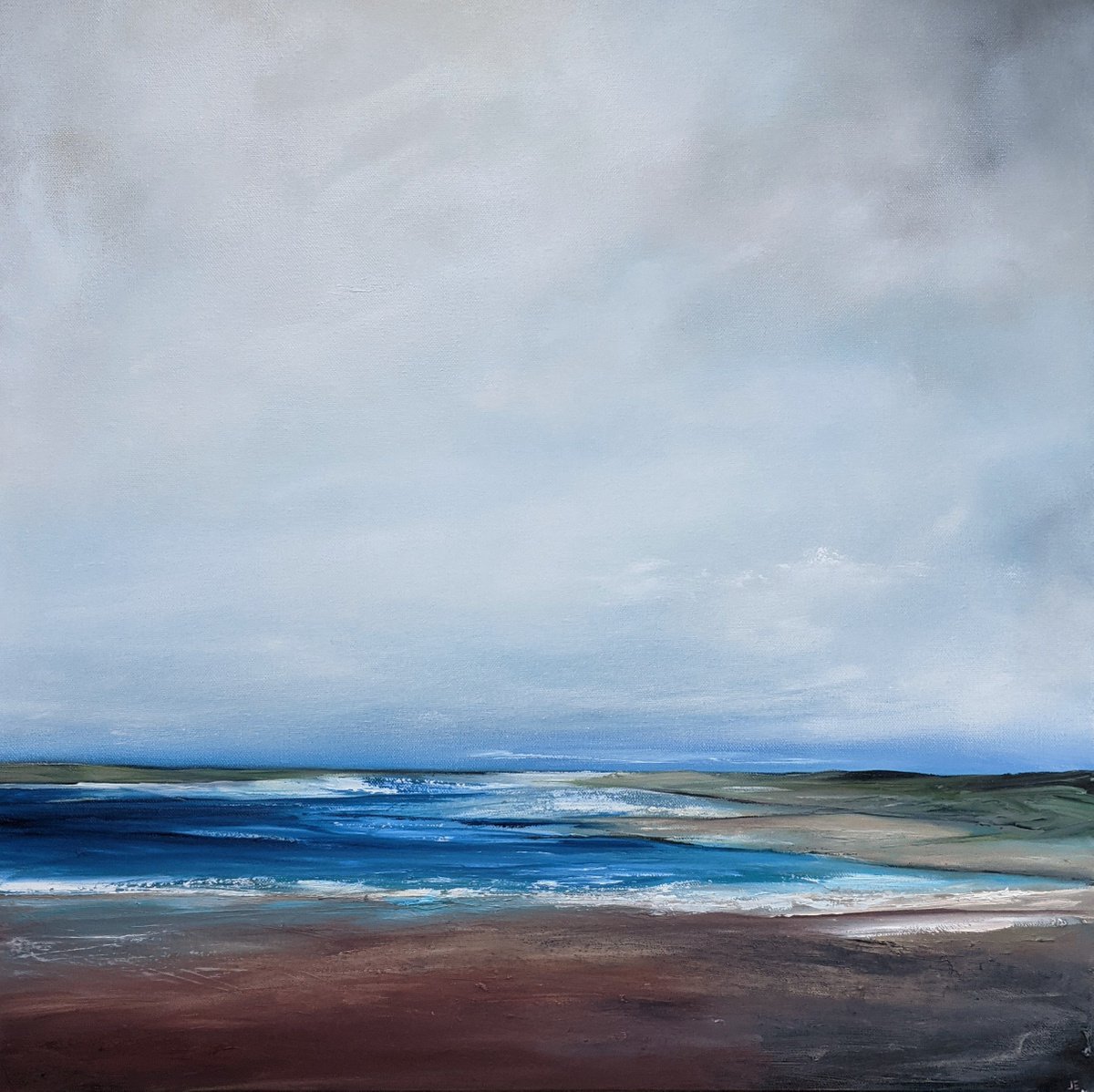 Expressive Landscape Oil Painting By Jo Earl, 24 X 24, Coastal Beachscape, Original Artwork