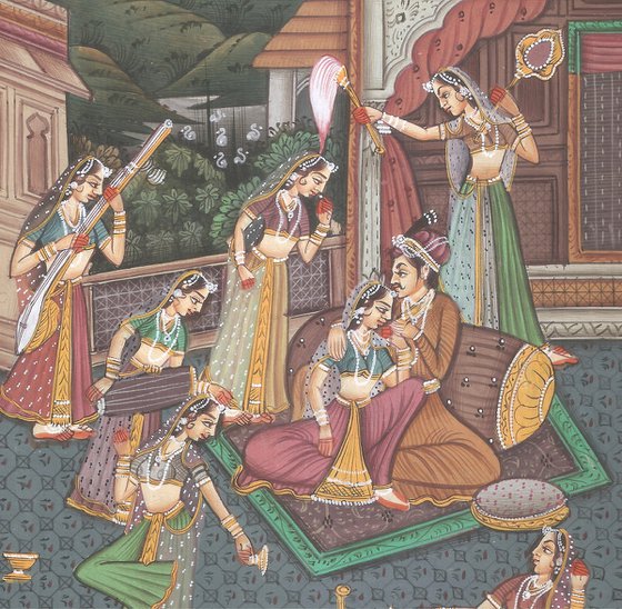 Mughal Love Scene on Antique Paper