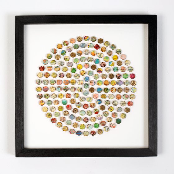 Circle of dots 3d Map original collage with gold leaf
