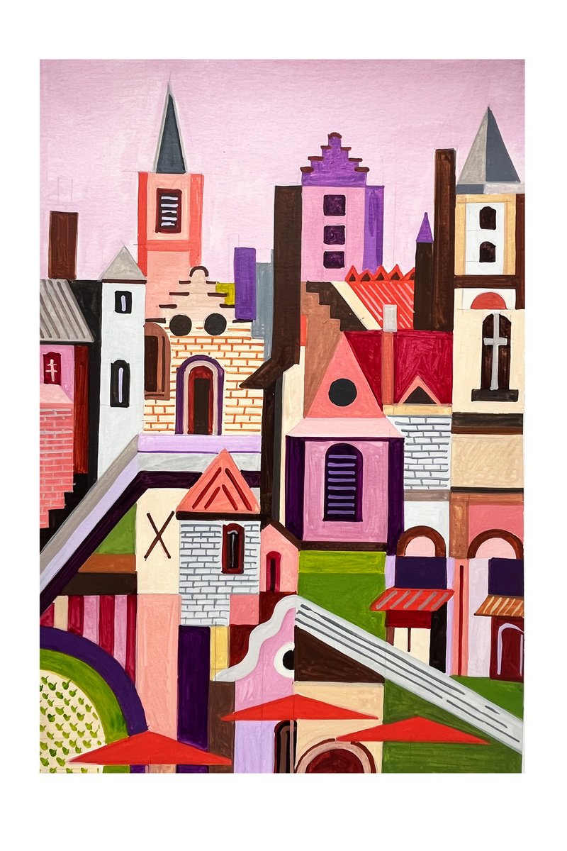 Urban And Pop Acrylic Painting , Bruges, Belgium-04 By Andre Baldet, 13 X 18, Artwork For Sale On Artfinder