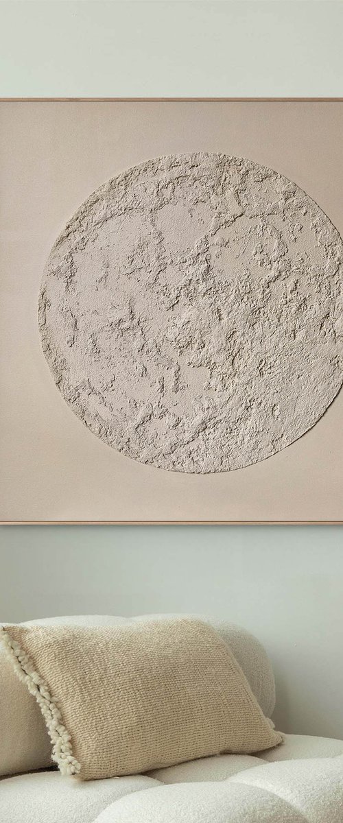 "Beige Moon" High textured moon abstract art by Alex
