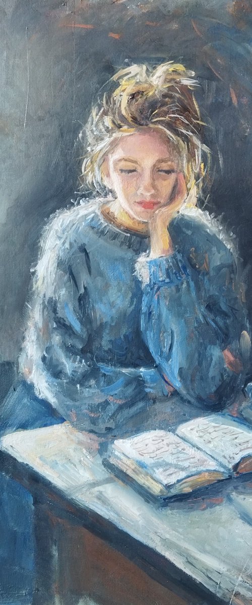 Reading girl art by Ann Krasikova