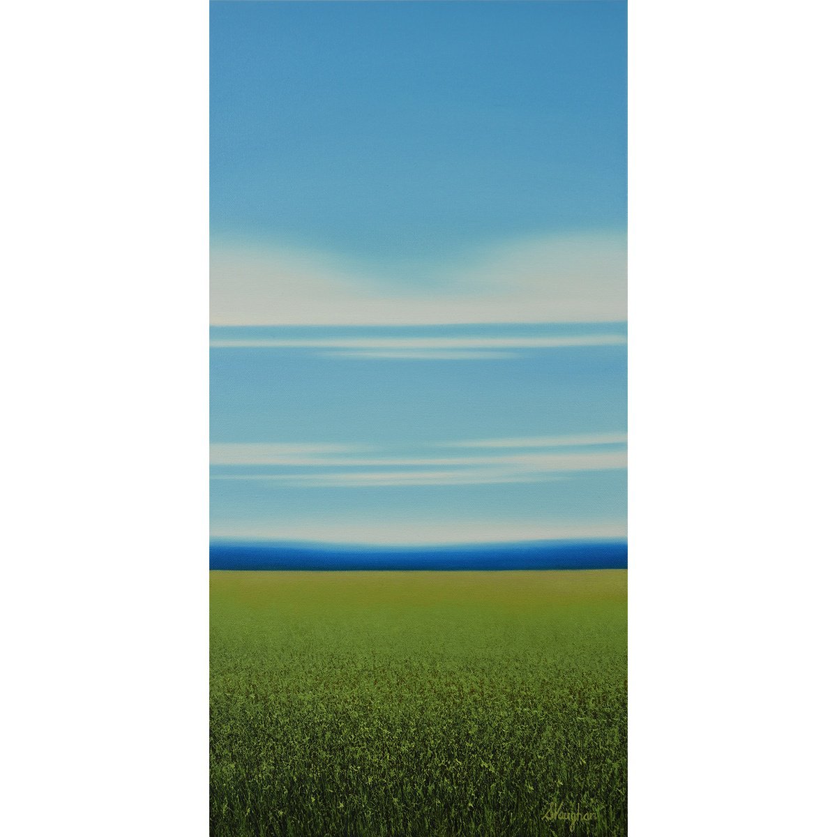 Impressionistic Landscape Oil Painting By Suzanne Vaughan, 12 X 24", Summer Meadow - Blue Sky, Original Artwork