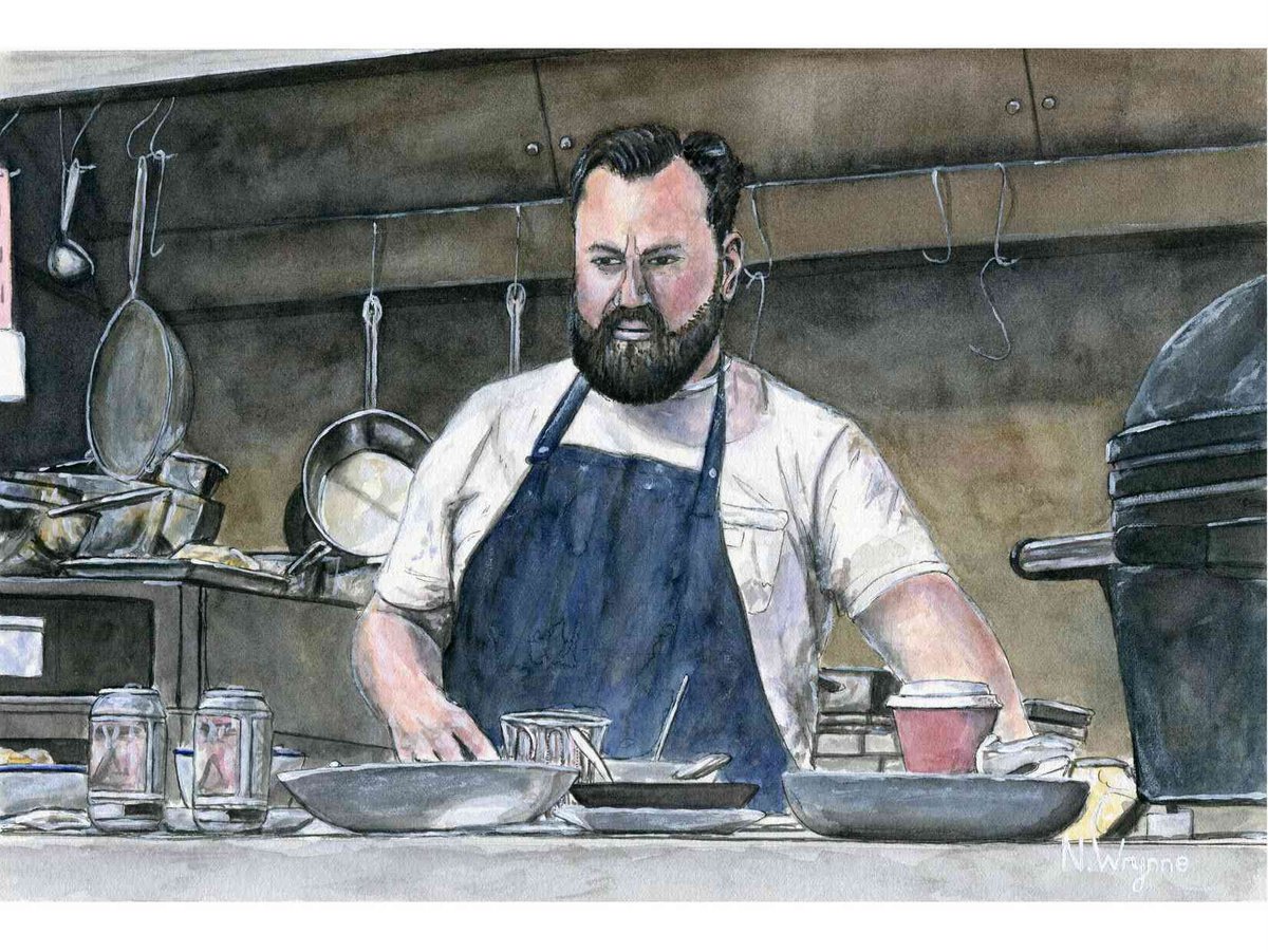 In the Kitchen - Watercolour Painting - Chef Working Man Original Art by Neil Wrynne