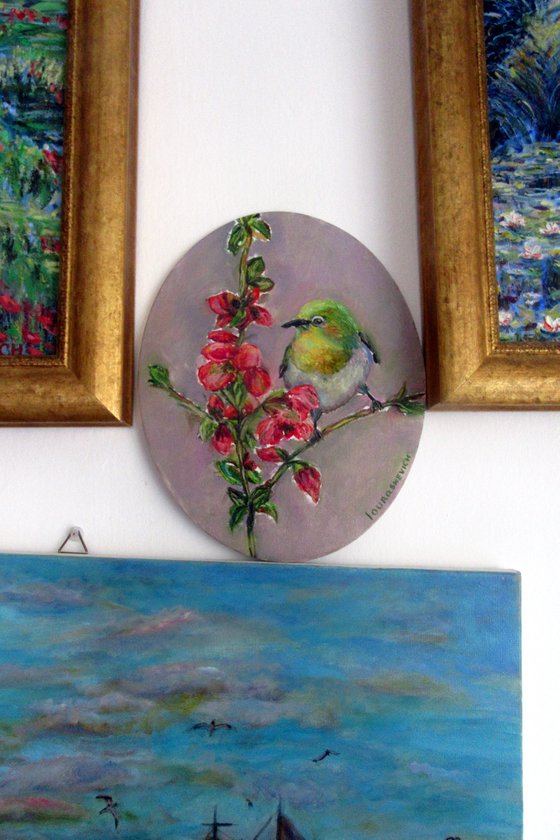 Painted Bird Original Oil on Canvas,10x8,Oval Palette Knife Painting,Inspirational Home Decor,Nature Lover Aesthetic Gift,Unique Art Gallery