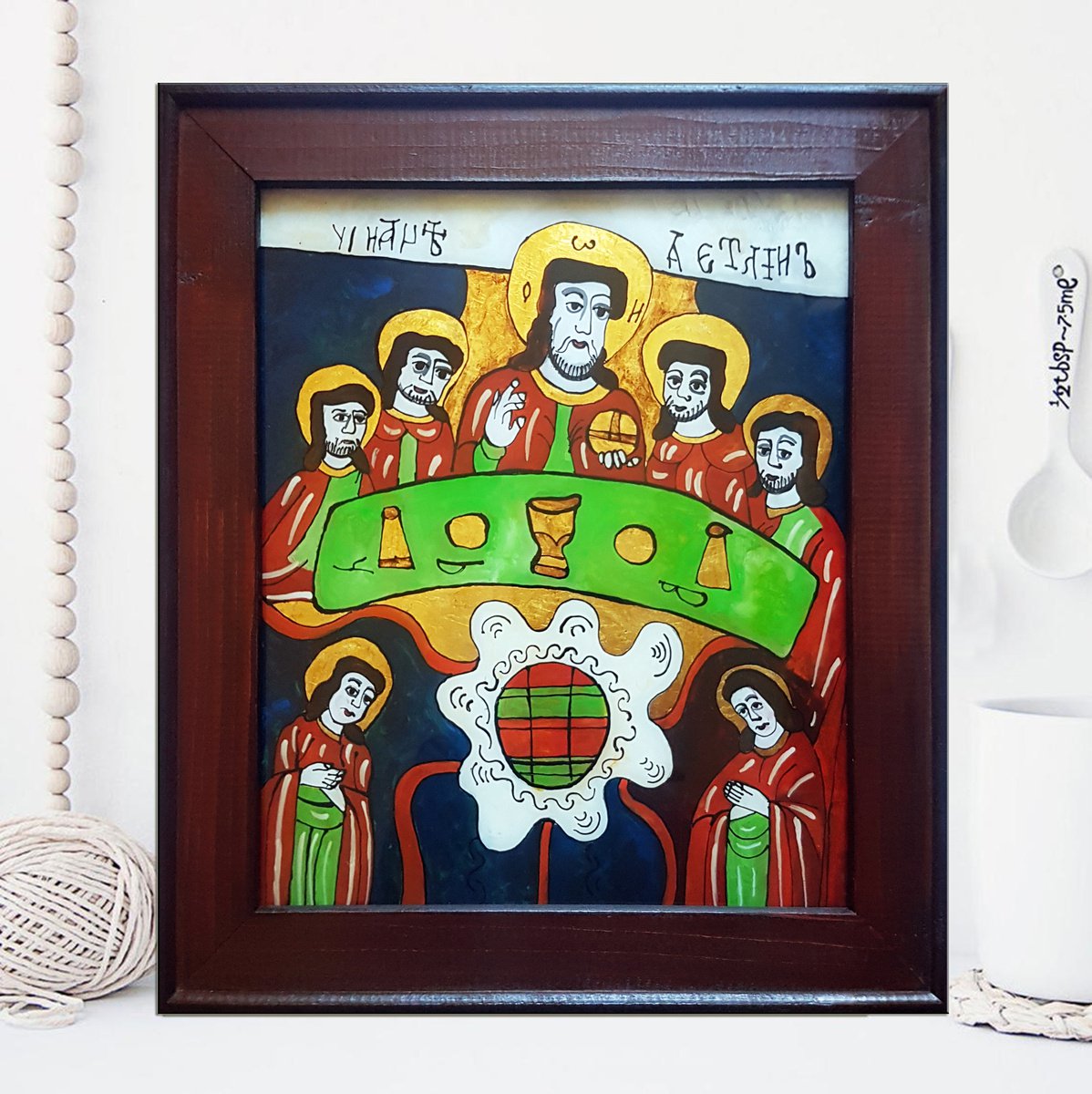 Last Supper - Romanian Traditional Folk Icon on Acrylic Glass by Adriana Vasile