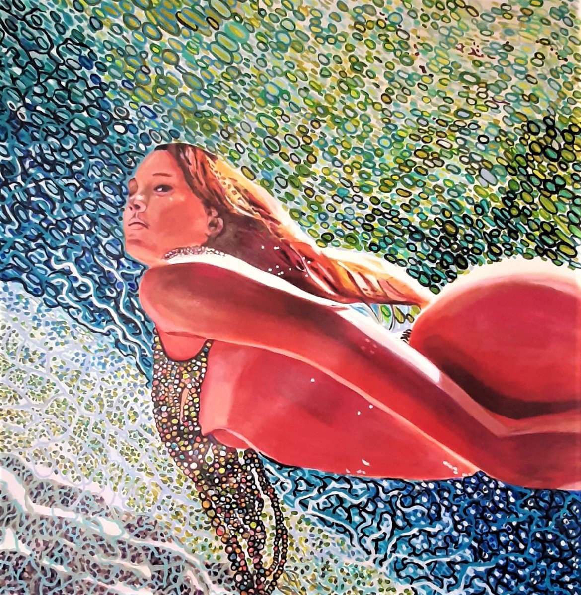 Urban And Pop Portrait Acrylic Painting By Alexandra Djokic, 39 X 39, Underwater, Original Artwork