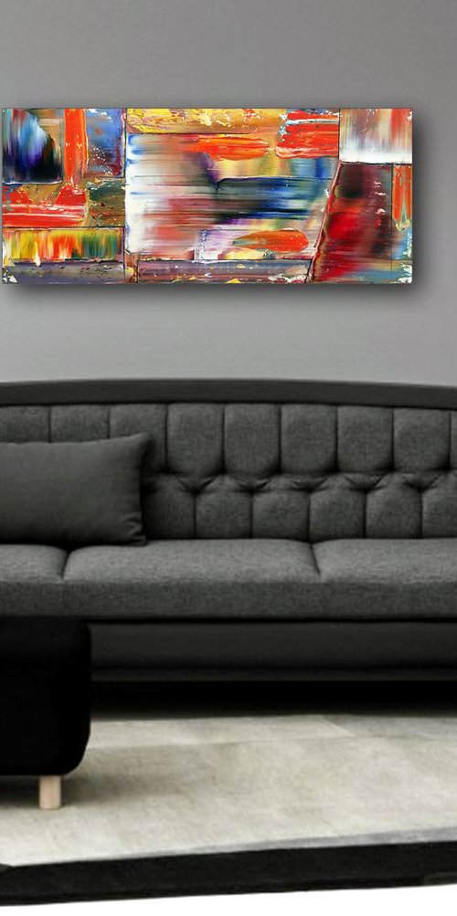 "The Space Between Us" - SPECIAL PRICE-  Original PMS Oil Painting On Reclaimed Wood - 38 x 16 inches by Preston M. Smith (PMS)