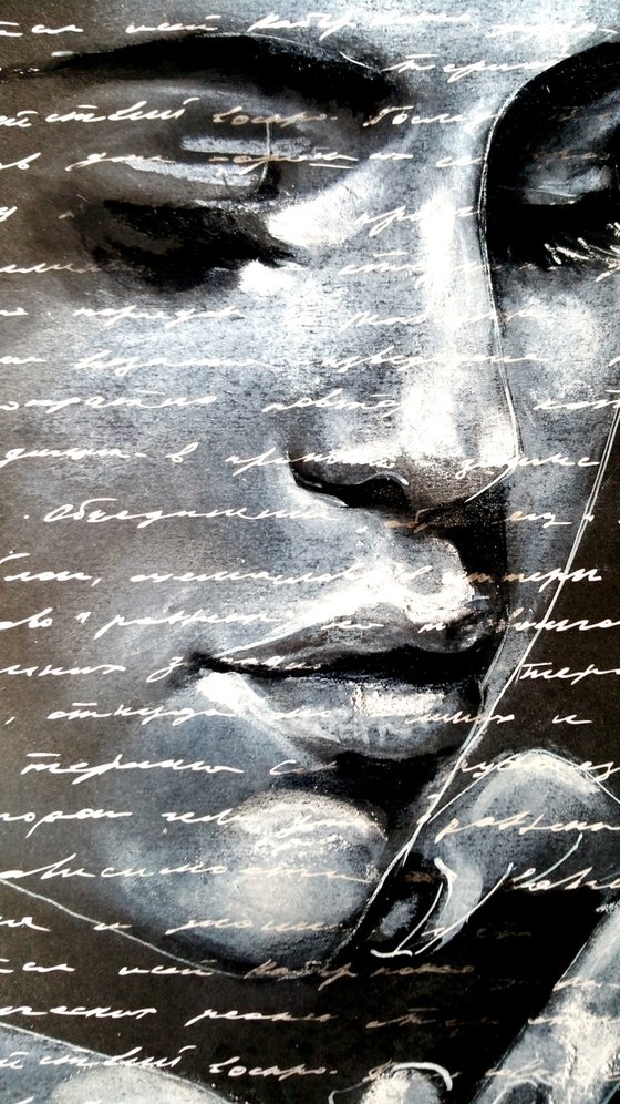 "Selena"Original gouache  painting on  kraft design paper 30.5x30.5 cm.