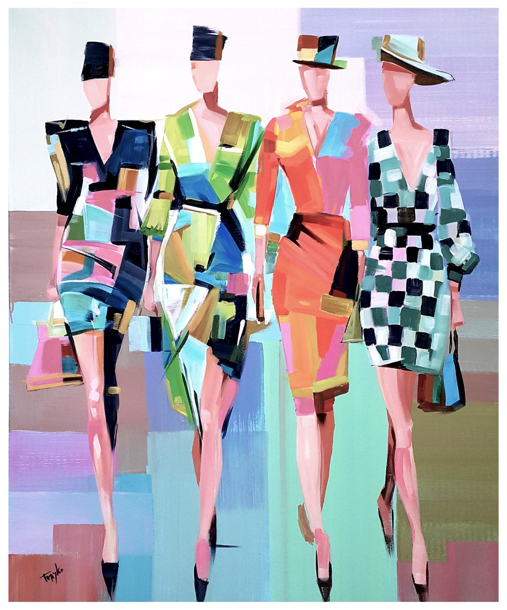 Abstract Portrait Acrylic Painting By Trayko Popov, 33 X 39", Strong, Brave, And Ready, Original Artwork