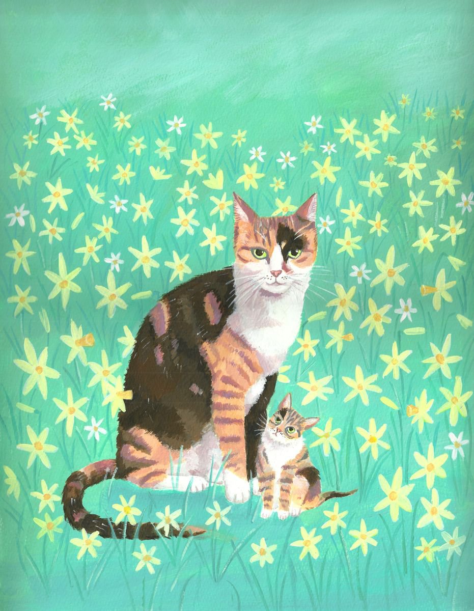 Tortieshell with her kitten by Mary Stubberfield