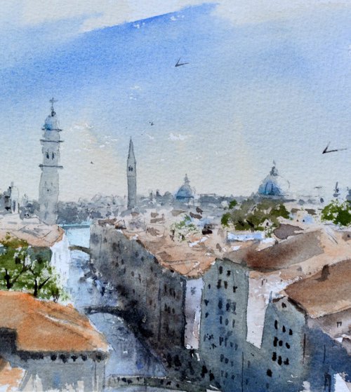 Peaks of Venice Italy horizontal 17x36 cm 2020 by Nenad Kojić watercolorist