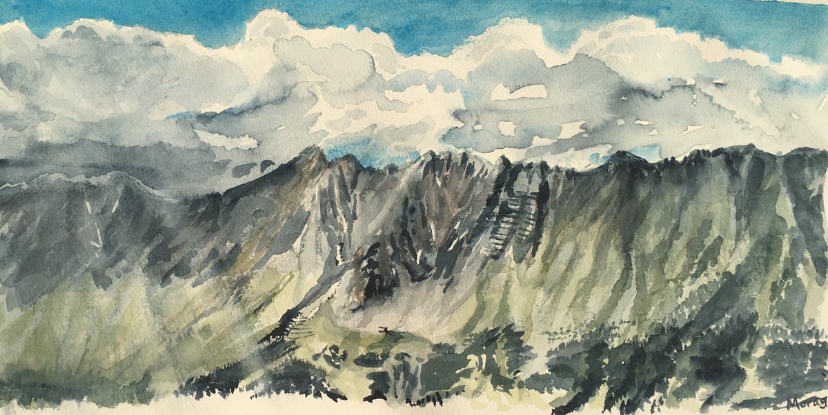 Impressionistic Landscape Watercolour By Morag Paul, 24 X 16", Thunderclouds Forming Over The Nordkette, Innsbruck Austria, Artfinder