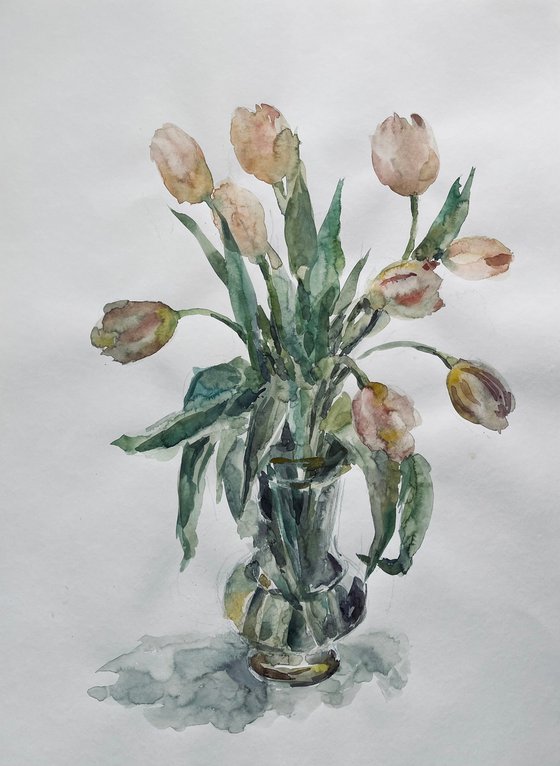 Tulips in vase. 21x29 in.