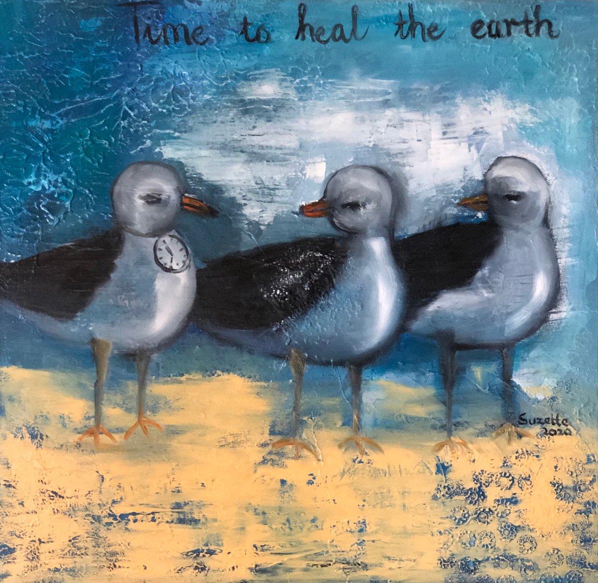 Impressionistic Animal Painting By Suzette Datema, 24 X 24", Time Series1. Time For The Earth To Heal, Original Artwork