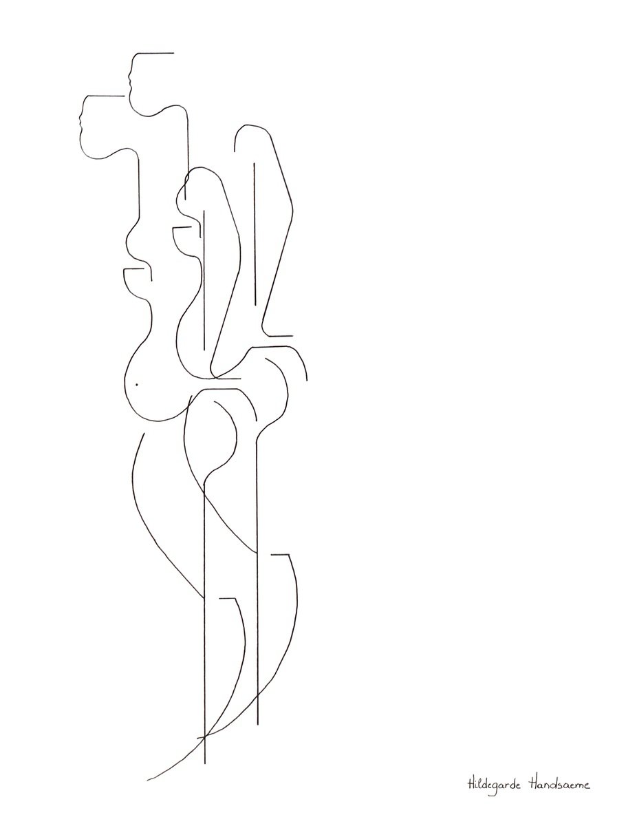 Geometric Portrait Ink Drawing By Hildegarde Handsaeme, 20 X 26, Soulful Symmetry, Original Artwork