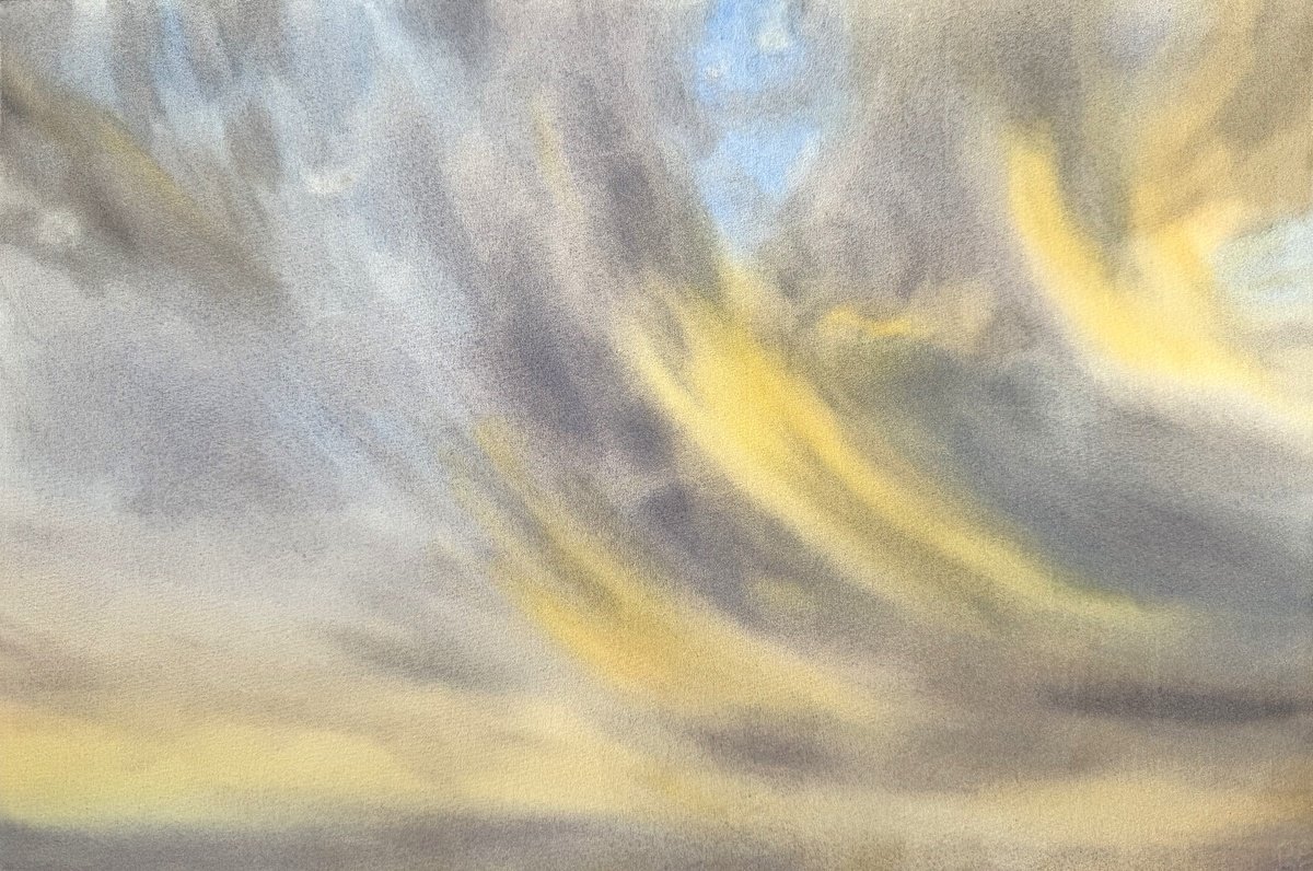 Abstract Landscape Watercolour By Alona Hryn, 22 X 15, Golden Fade, Original Artwork
