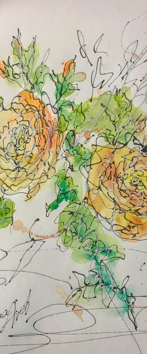 Roses #4  Original Painting 12"x9" by OLena Art by Lena Owens at OLena Art
