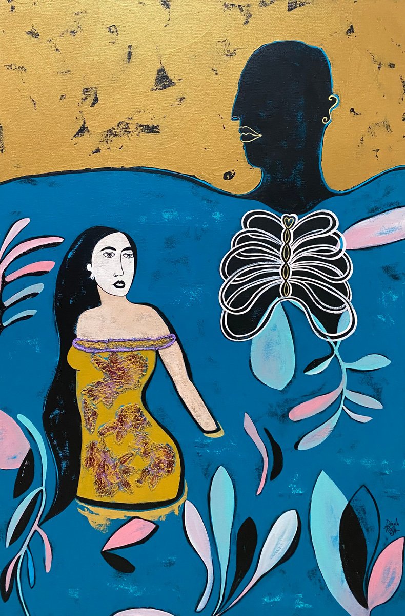 Surrealistic Portrait Acrylic Painting By Diana Rosa, 24 X 36, Swimming On You, Original Artwork