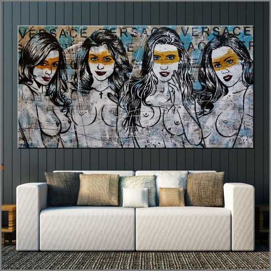Parading - Girls Light Up 190cm x 100cm Huge Industrial Texture Urban Pop Art