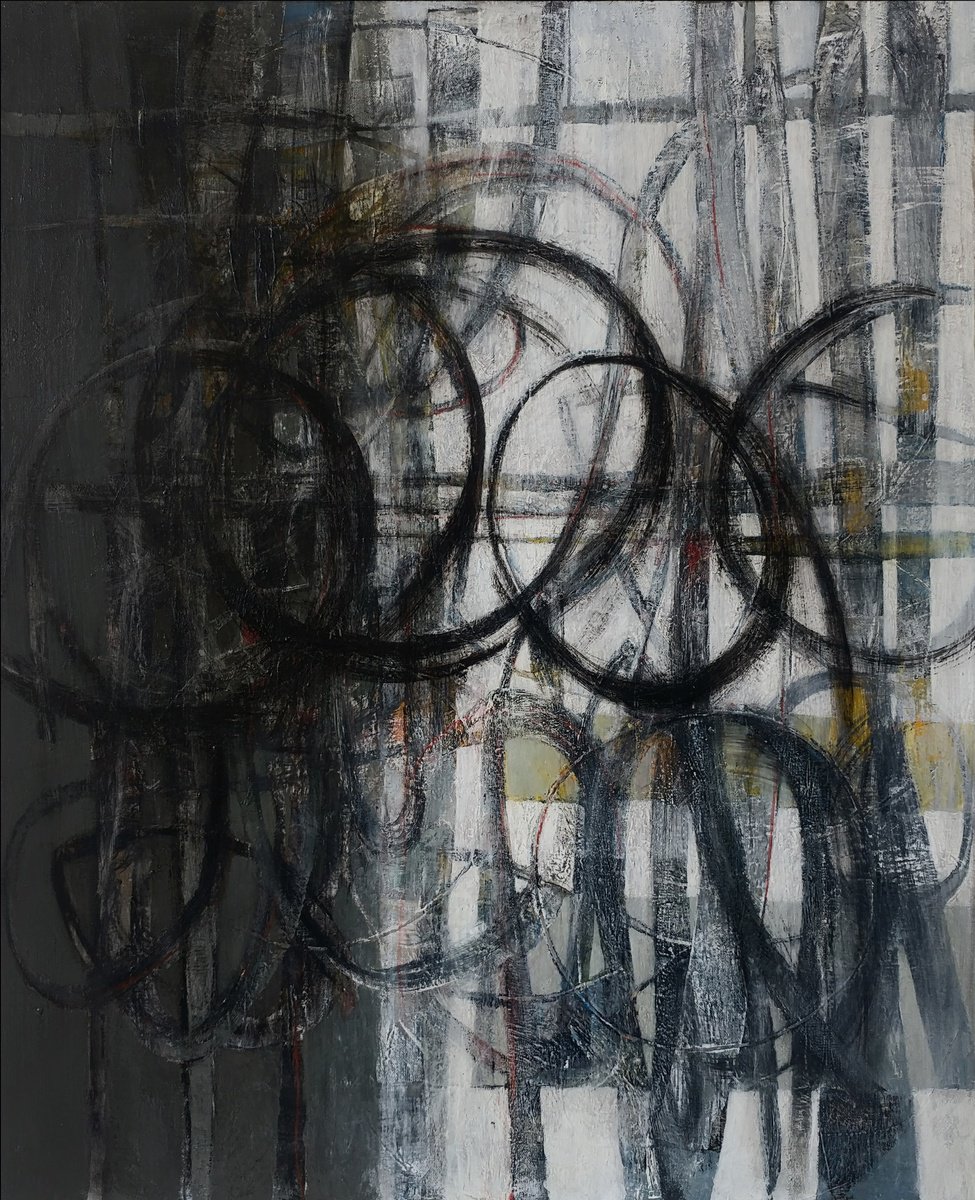 Geometric Oil Painting , Systems In Collision By Movses Poghosyan, 31 X 39, Artwork For Sale On Artfinder
