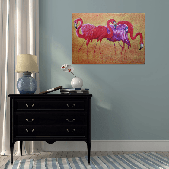 Flamingo on Gold -Blazing Gradient