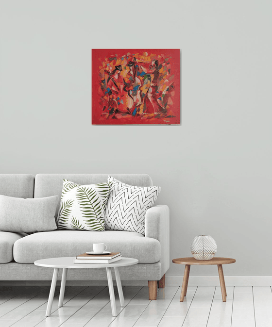 Musical festival (70x60cm, oil/canvas, abstract art, ready to hang)