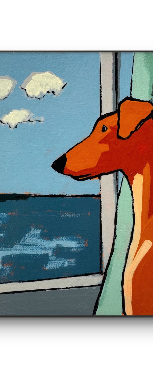 Painting "Dog looking toward the sea" by Daria Baklykova