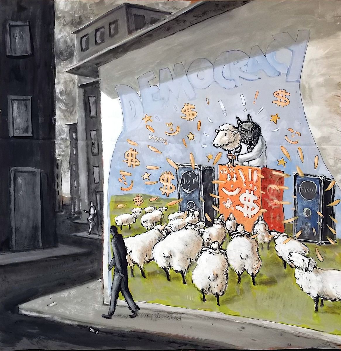 Urban And Pop Painting , Democracy By Paolo Beneforti, 31 X 32, Artwork For Sale On Artfinder