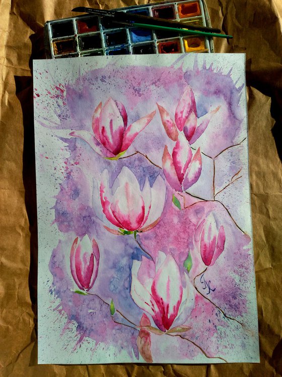 Magnolia original watercolor painting