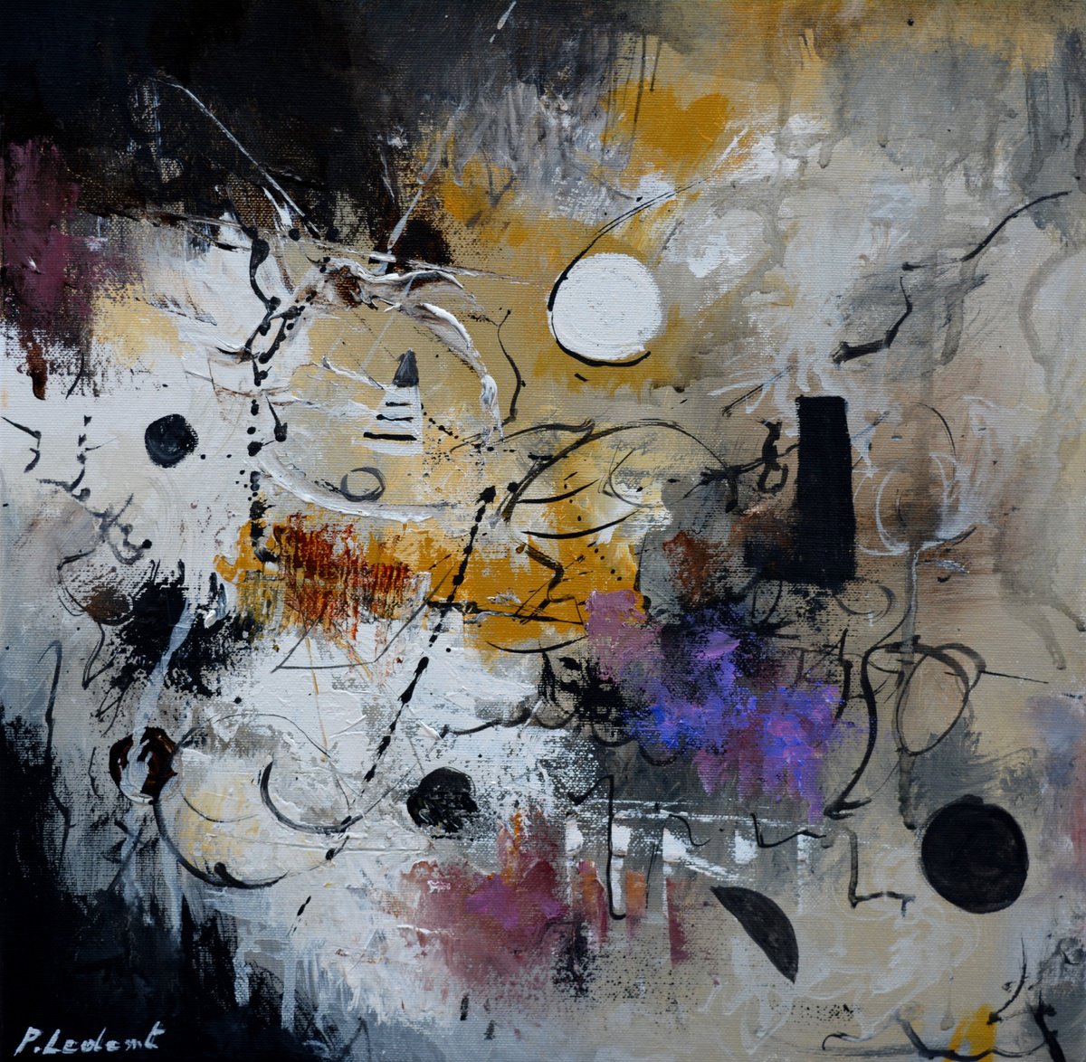 Abstract Oil Painting By Pol Henry Ledent, 16 X 16", Hamilcars Strategy, Original Artwork