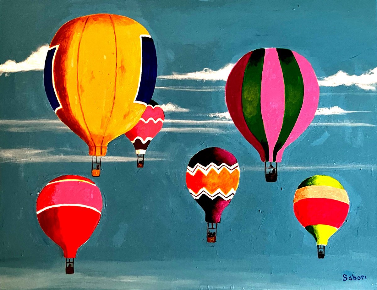 Impressionistic Landscape Acrylic Painting By Andrew Sabori, 28 X 22, Hot Air Balloons, Original Artwork