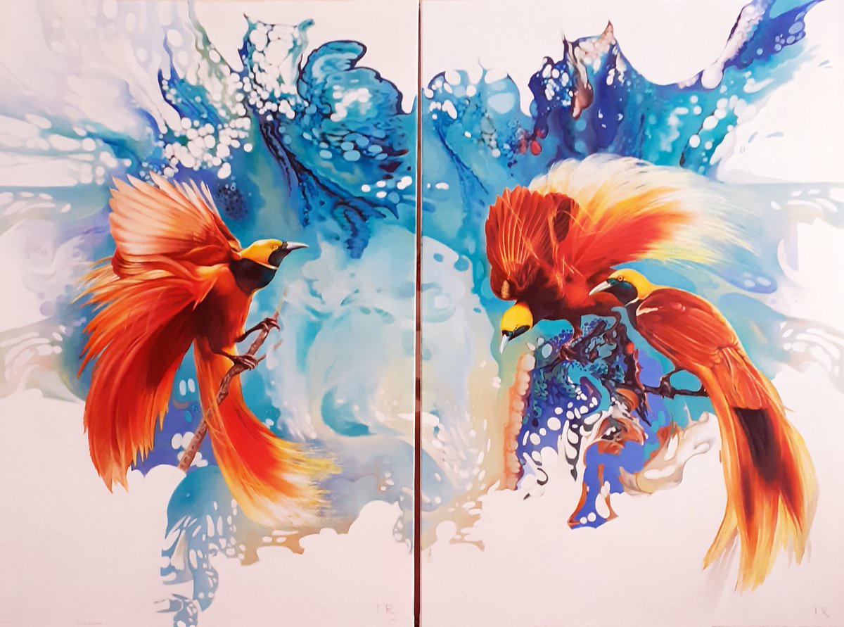Birds-Of-Paradise (Diptych) By Tatiana Rezvaya, 63 X 47, Artwork For Sale On Artfinder