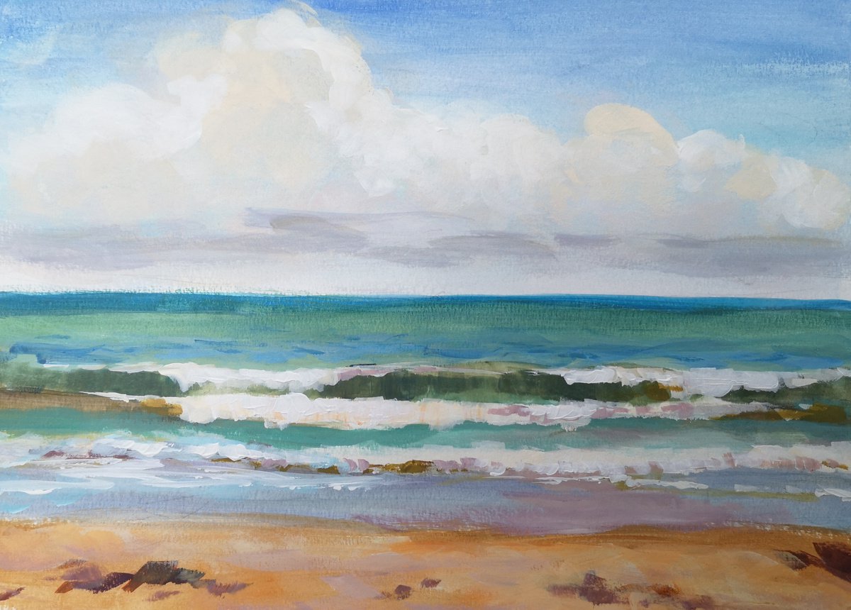 Seascape (acrylic on paper painting) (11x15x0.1