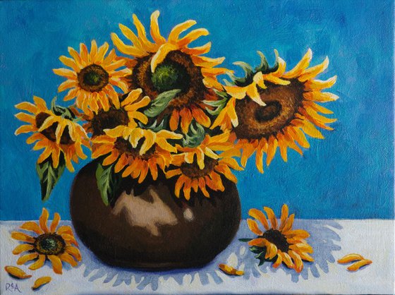 Sunflowers in Brown Vase