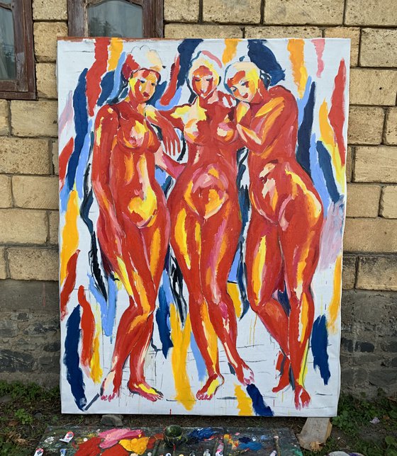 THREE GRACES. Abstract red