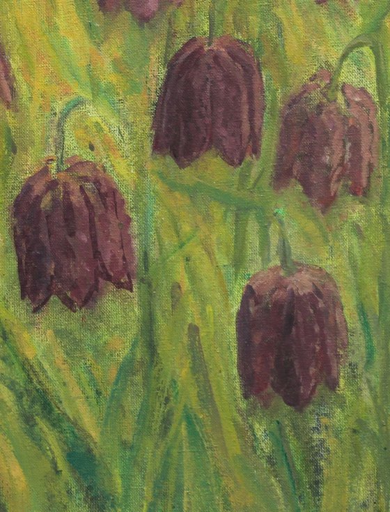 Checkerboard Tulips in the Grass I, 2018, acrylic on canvas, 30 x 40 cm