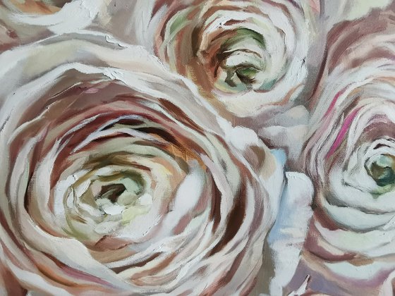 Anemones oil painting, White flowers art