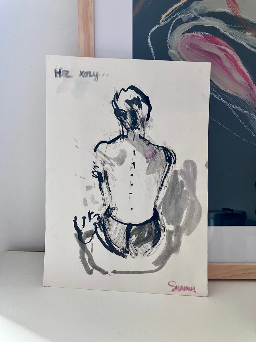 Expressive Portrait Ink Drawing By Mari Skakun, 8 X 12", I Don