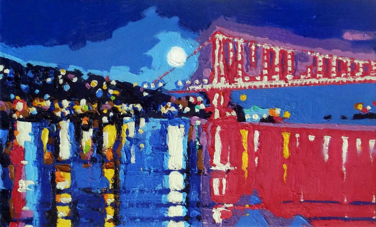 Moon and Bridge at Night by Evgen Semenyuk