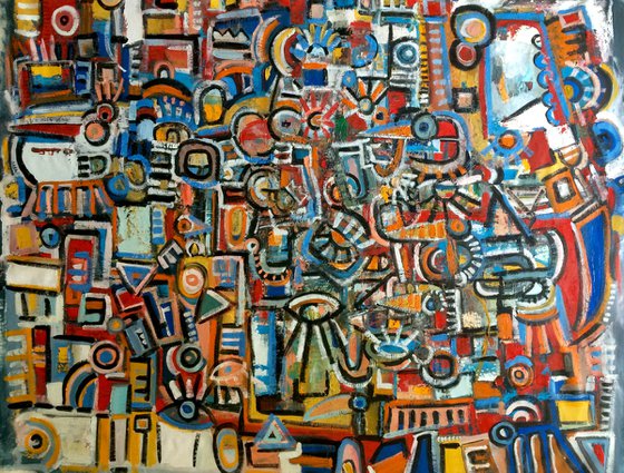 The passage of the birds. Large abstract painting.