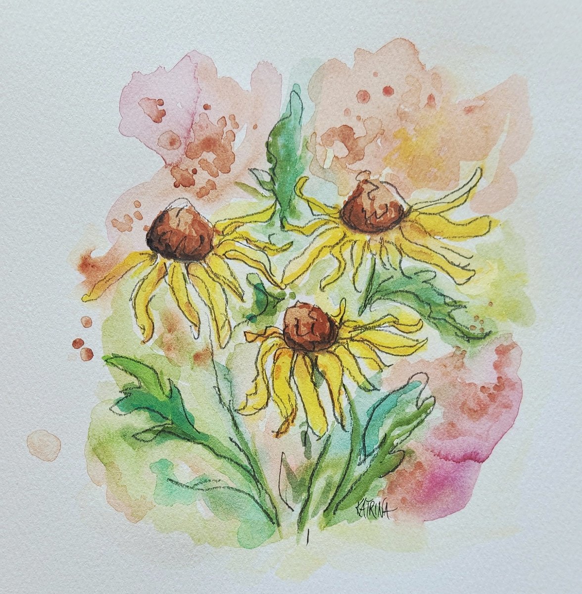 Expressive Botanical Drawing By Katrina Case, 8 X 8", Held By Light, Original Artwork