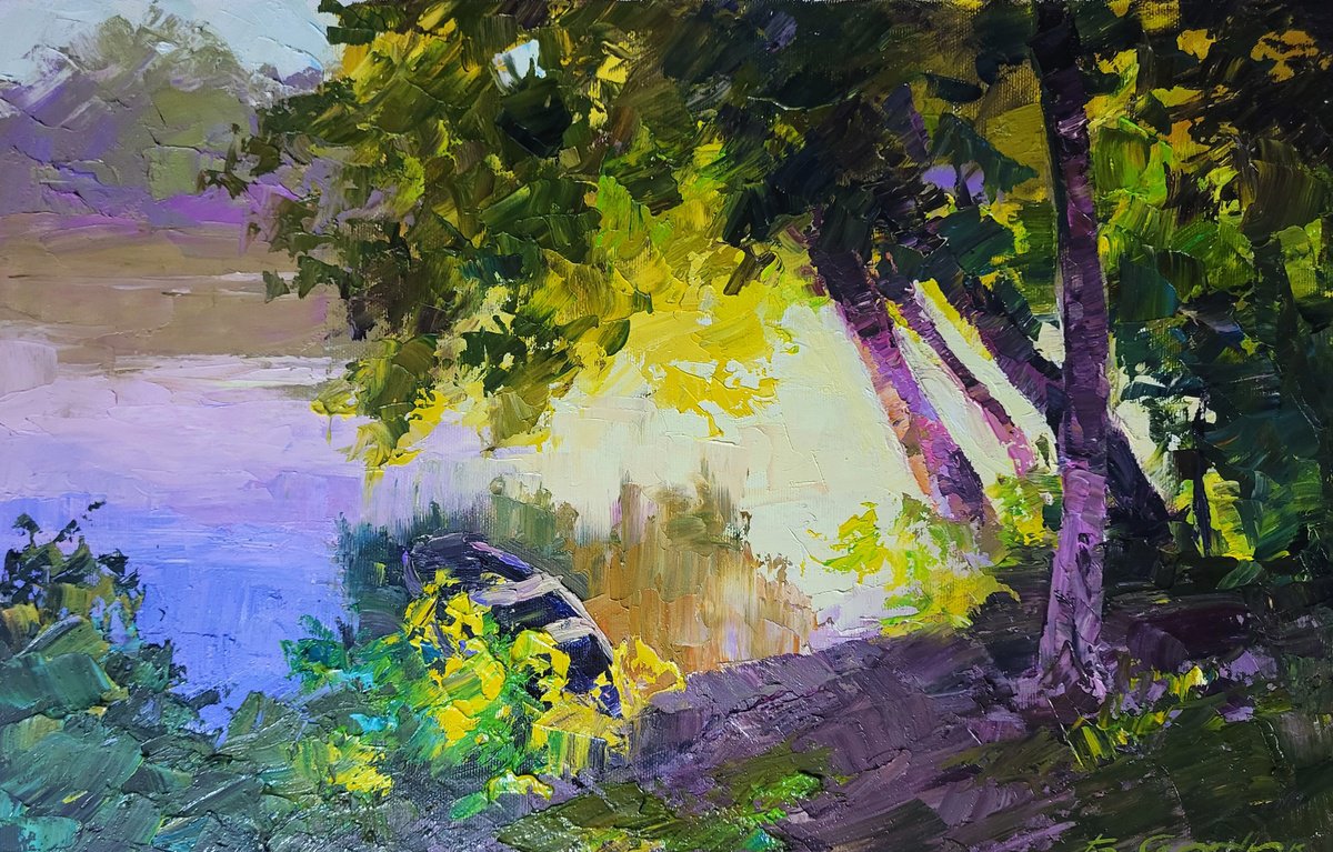 Evening In The Forest By The River By Boris Serdyuk, 20 X 13, Artwork For Sale On Artfinder