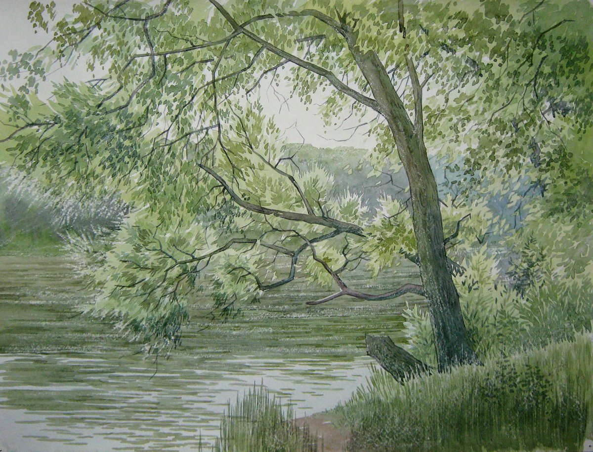 Impressionistic Landscape Watercolour By Valeriy Savenets-1, 16 X 12", Over The River, Original Artwork