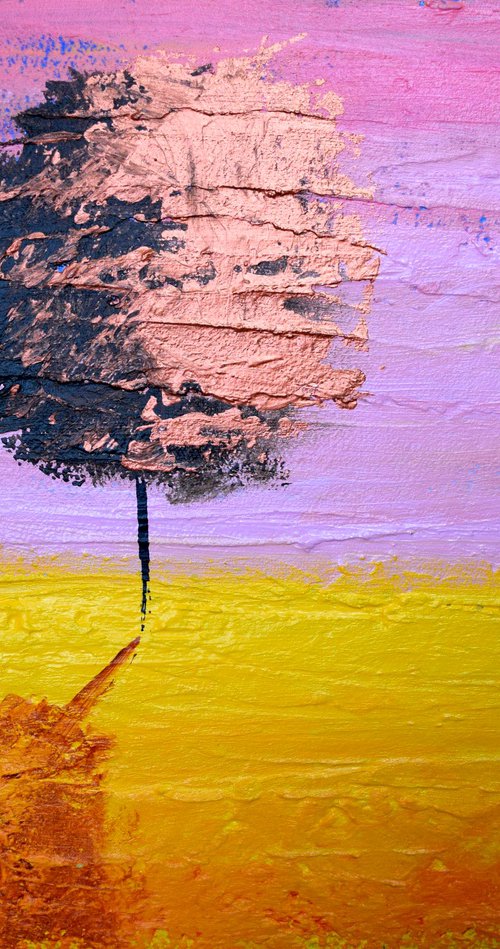 Copper Tree in acrylic and mixed medium abstract landscape by Stuart Wright