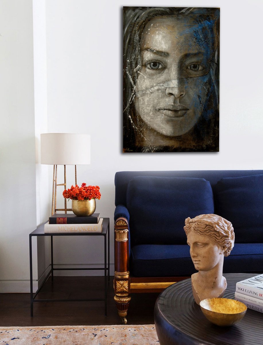 Expressive Portrait Acrylic Painting By Rumen Spasov, 31 X 47", "Poise", Original Artwork