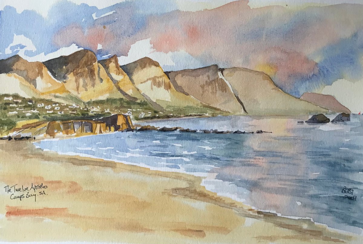 Impressionistic Landscape Watercolour By Brian Tucker, 12 X 8, Camps Bay 2, Original Artwork