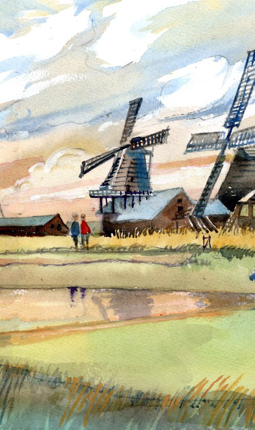 Windmills at Zaanse Shans, Amsterdam, Holland by Peter Day